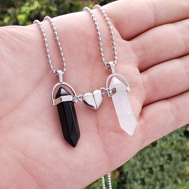 Cadenas para Parejas Péndulos Onix Cuarzo Cristal Corazón Imantado 2