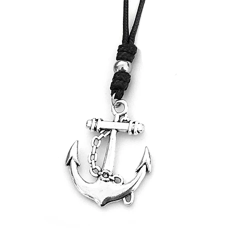 Collar Ajustable con Dije de Ancla Plateado
