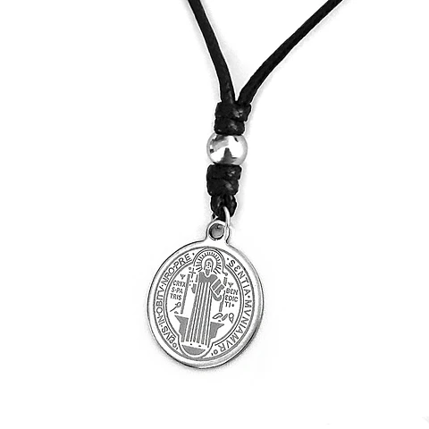Collar Ajustable con Medalla de San Benito de Abad Acero