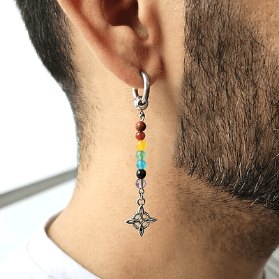 Arete Solitario 7 Chakras con Nudo de Bruja