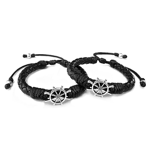 Pulseras para Parejas Cuero Trenzado Timones