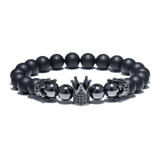 Pulsera con Coronas Ónix Mate y Hematita 1