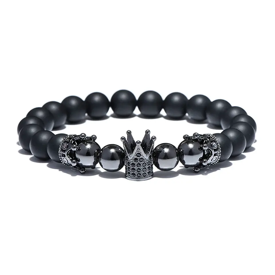 Pulsera con Coronas Ónix Mate y Hematita 1