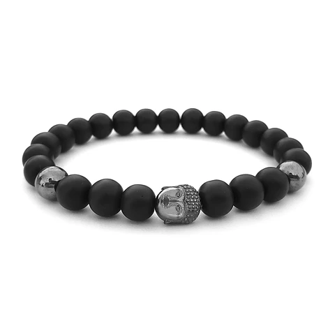 Pulsera Buda Piedra Ónix Mate y Hematita