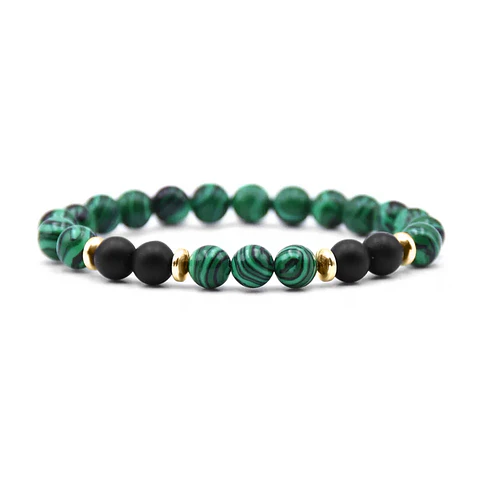 Pulsera con Piedra Onix Mate Malaquita y Acero
