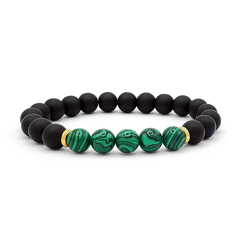 Pulsera con Piedra Onix Mate Malaquita y Acero