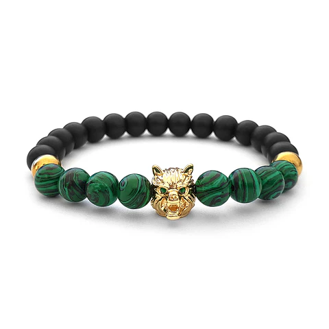 Pulsera Lobo Ónix Mate y Malaquita