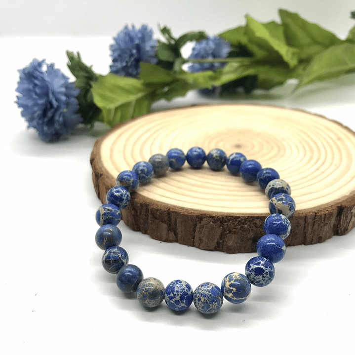 Pulsera Piedra Jaspe Azul Imperial 8mm 2