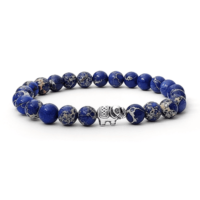 Pulsera Elefante Piedra Jaspe Imperial Azul 8mm