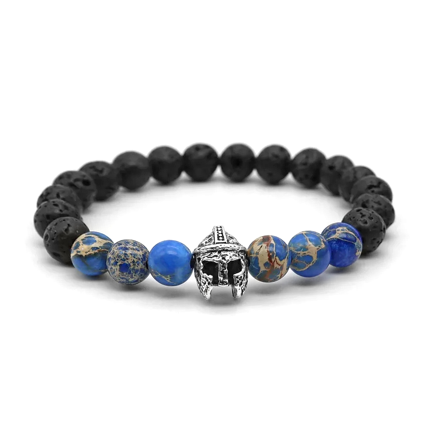 Pulsera con Casco Piedra Volcánica y Jaspe Azul