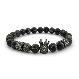 Pulsera con Piedra Jaspe Negro y Corona