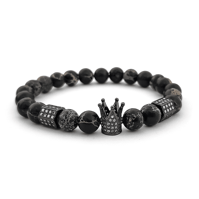 Pulsera con Piedra Jaspe Negro y Corona 1