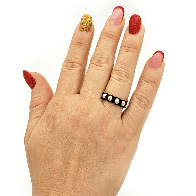 Anillo Tejido Oro Laminado 18k y Plata Italiana Ley 925 2