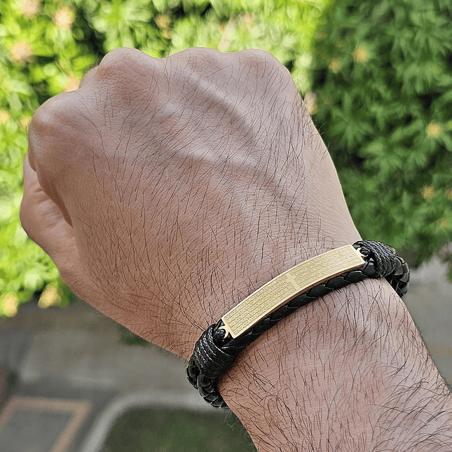 Pulsera Placa Padrenuestro Cuero Trenzado Acero 2