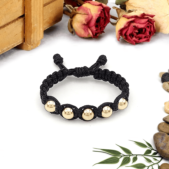 Anillo Tejido Negro Oro Laminado de 18k 3