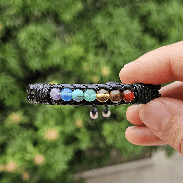Pulsera 7 Chakras Cuero Trenzado Acero 3