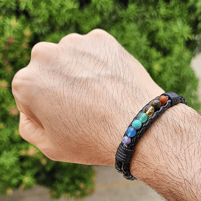 Pulsera 7 Chakras Cuero Trenzado Acero 2