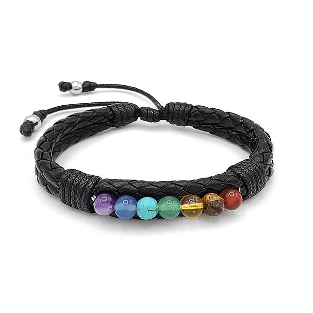 Pulsera 7 Chakras Cuero Trenzado Acero 1