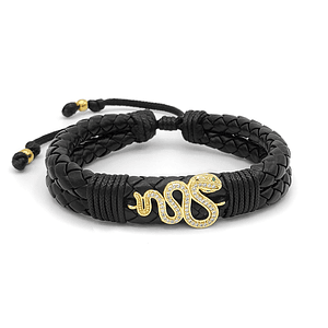 Pulsera Serpiente Víbora Cuero Trenzado Acero