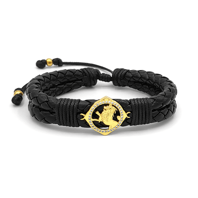 Pulsera de León Rampante Cuero Trenzado Acero 1