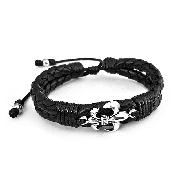 Pulsera Flor de Lis Cuero Trenzado 1