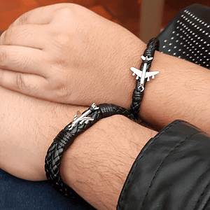 Pulseras Aviones para Parejas Cuero Trenzado