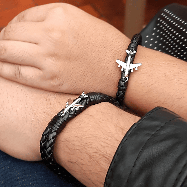 Pulseras Aviones para Parejas Cuero Trenzado 2