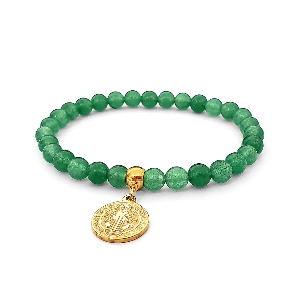 Pulsera San Benito de Abad Piedra Jade y Acero 1