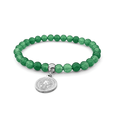 Pulsera San Benito de Abad Piedra Jade y Acero - PLATEADO