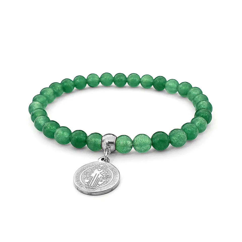 Pulsera San Benito de Abad Piedra Jade y Acero 2