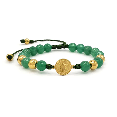 Pulsera San Benito de Abad Piedra Jade y Acero