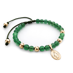 Pulsera Virgen Milagrosa Piedra Jade y Oro Laminado 18k