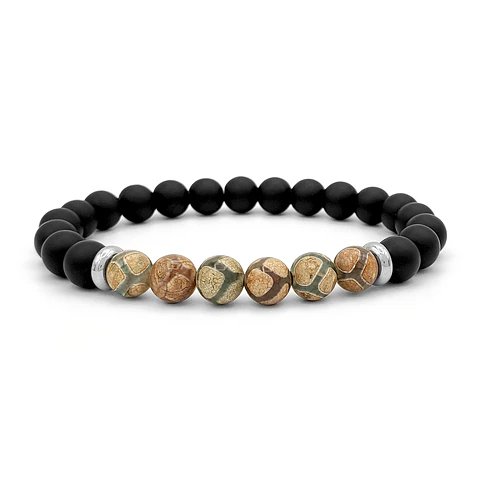 Pulsera Piedra Onix Mate Agata Tibetana Acero