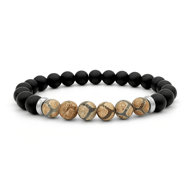 Pulsera Piedra Onix Mate Agata Tibetana Acero 1