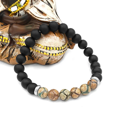 Pulsera Piedra Onix Mate Agata Tibetana Acero