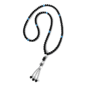 Japa Mala Rosario Budista Piedra Ónix Ágata Azul Acero