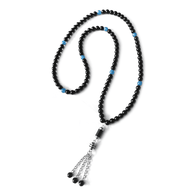 Japa Mala Rosario Budista Piedra Ónix Ágata Azul Acero 1
