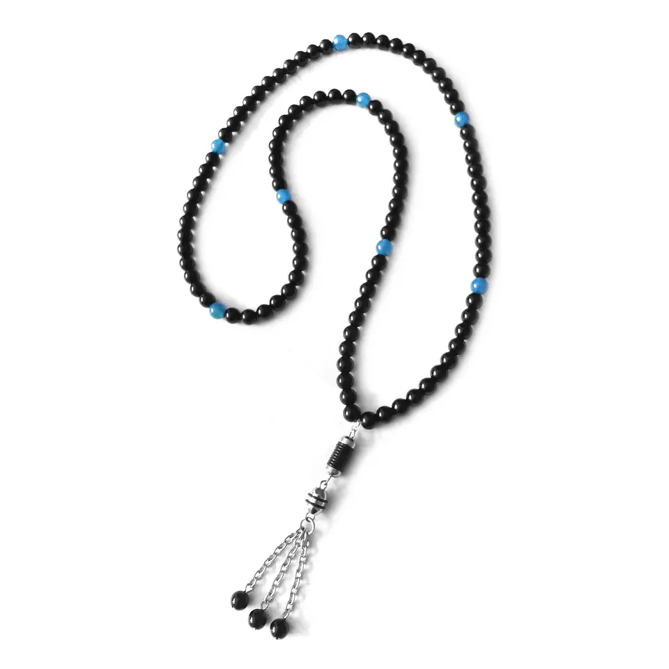 Japa Mala Rosario Budista Piedra Ónix Ágata Azul Acero 1