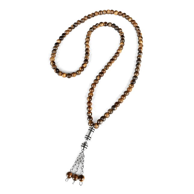 Japa Mala Rosario Budista Piedra Ojo de Tigre Acero 1