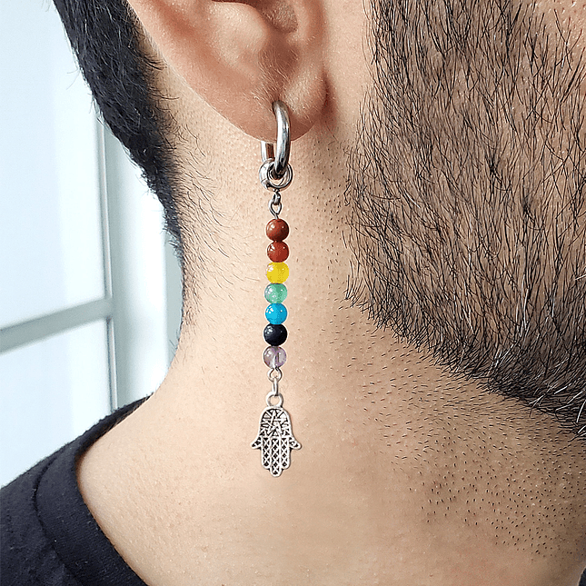 Arete Solitario 7 Chakras con Mano de Fátima Hamsa 2