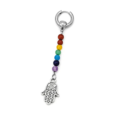 Arete Solitario 7 Chakras con Mano de Fátima Hamsa