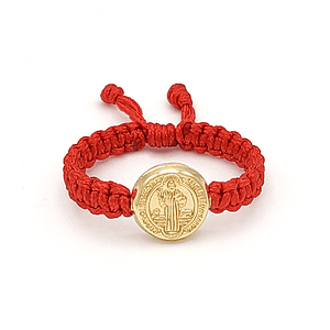 Anillo Tejido Rojo San Benito Oro Laminado de 18k