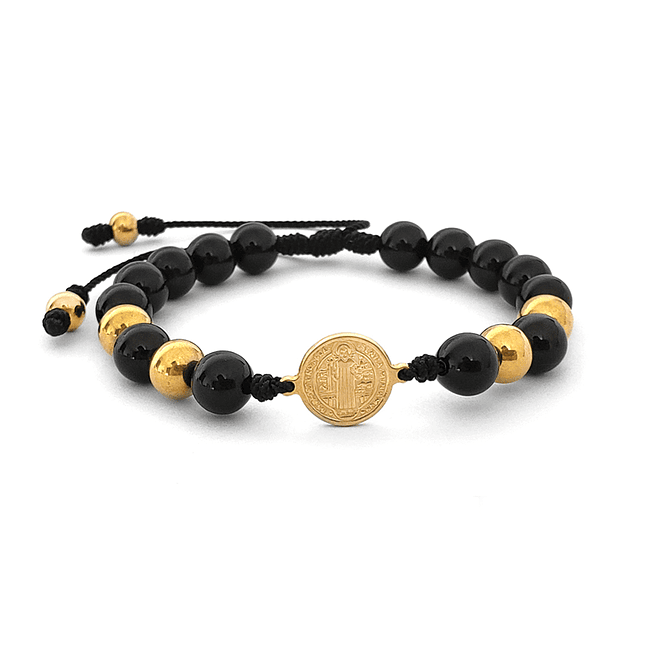 Pulsera San Benito Piedra Ónix Brillante Acero 1