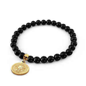 Pulsera San Benito Piedra Ónix Brillante Acero