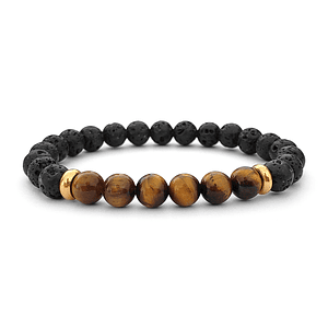 Pulsera con Piedra Volcánica Ojo de Tigre y Acero