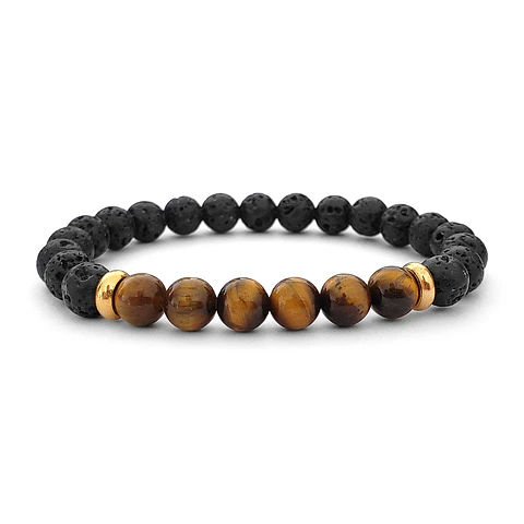 Pulsera con Piedra Volcánica Ojo de Tigre y Acero