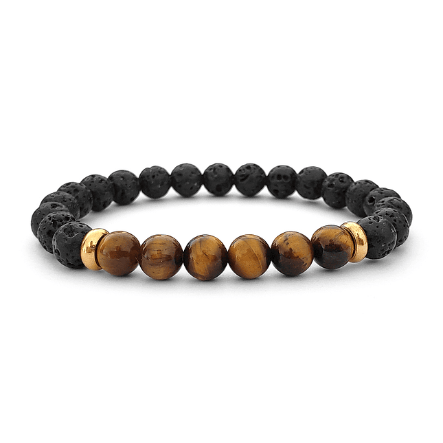 Pulsera con Piedra Volcánica Ojo de Tigre y Acero 1