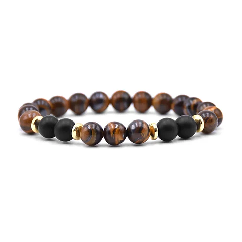 Pulsera Piedra Ónix Mate Ojo de Tigre Acero 