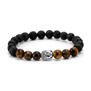 Pulsera con Buda Piedra Volcanica y Ojo de Tigre