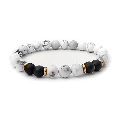 Pulsera con Acero Piedra Onix Mate y Howlita